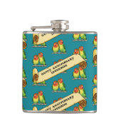 かわいいラブバードハッピーアニバーサンバーロマンチックレトロ フラスク (正面)