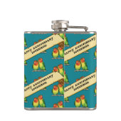 かわいいラブバードハッピーアニバーサンバーロマンチックレトロ フラスク (裏面)