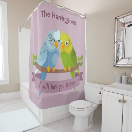 かわいいラブバード名前をカスタムするシャワーカーテン シャワーカーテン (インサイチュ)