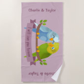 かわいいラブバード名前をカスタムするビーチタオル ビーチタオル (正面)