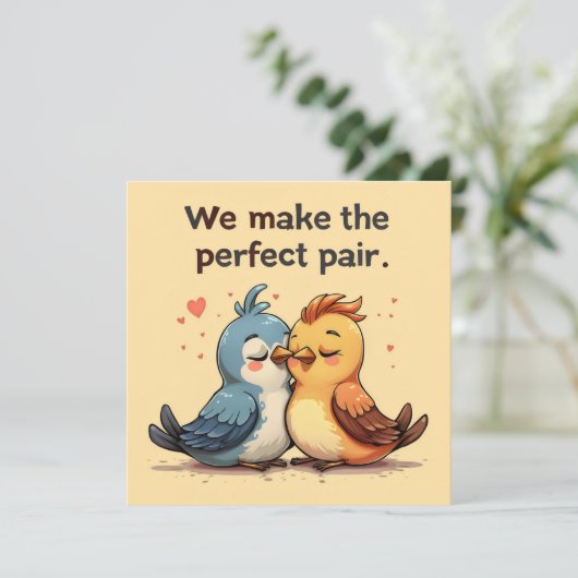 かわいいラブバード漫画の鳥のバレンタインデー シーズンカード (スタンド正面)