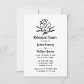 かわいいラブバード白黒結婚のリハーサルディナー 招待状 (正面)