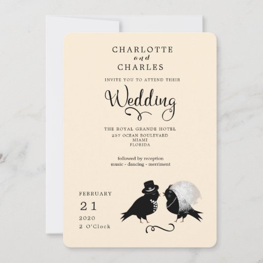 かわいいラブバード花嫁と花婿エレガント招待状 招待状 (正面)