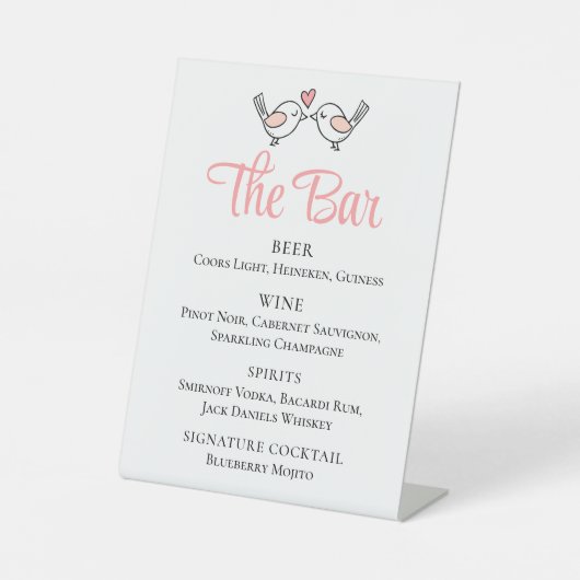 かわいいラブバード黒ピンクのラブバード結婚ズバー 台座サイン (正面)