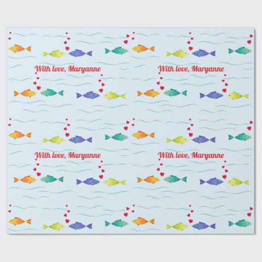 かわいいラブフィッシュ海 ラッピングペーパー (フラット)