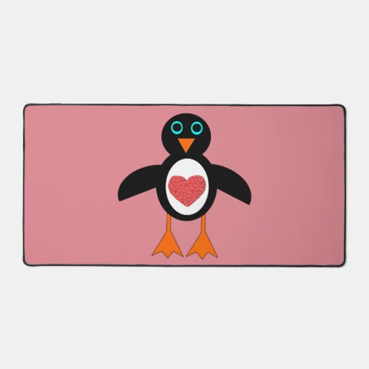 かわいいラブペンギンハート デスクマット (正面)
