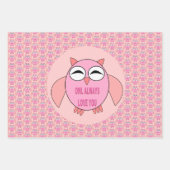 かわいいラブメッセージフクロウカスタム ラッピングペーパーシート (正面)