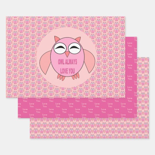 かわいいラブメッセージフクロウカスタム ラッピングペーパーシート (セット)