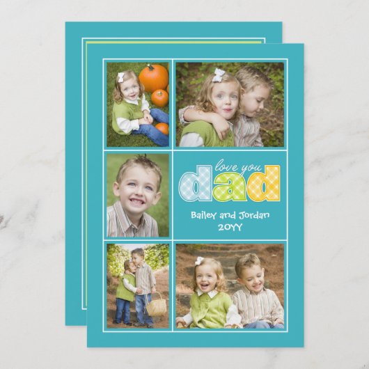 かわいいラブユーパパコラージュ写真の父のデイカード 案内状 (正面/裏面)