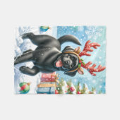 かわいいラブラドールパピークリスマスホリデードッグ恋人 フリースブランケット (正面(横))