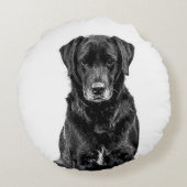 かわいいラブラドールブラックドッグパピーペットスケッチ ラウンドクッション (裏面)