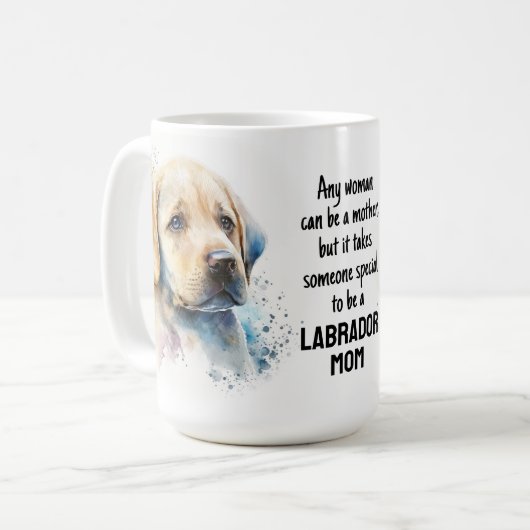 かわいいラブラドールママ犬の恋人イエロー・ラブラドール・レトリーバー子犬 コーヒーマグカップ (正面左)