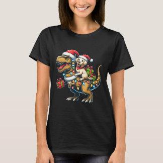 かわいいラブラドールレトリエバーパピーライドサンタのTRex Tシャツ