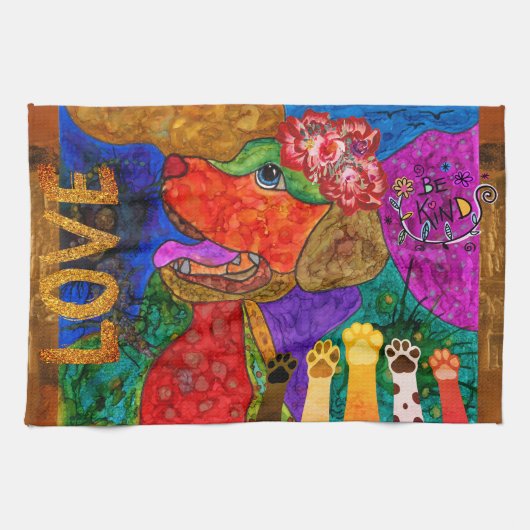 かわいいラブラドールレトリバードッグキッチンタオル キッチンタオル (横)