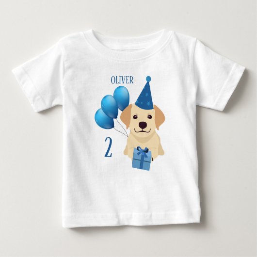 かわいいラブラドールレトリバー誕生日ボーイTシャツ ベビーTシャツ (正面)