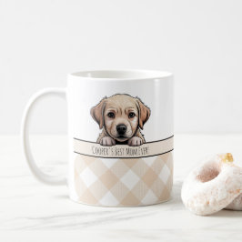 かわいいラブラドール子犬　ベストドッグマム　ベージュのギンガム コーヒーマグカップ