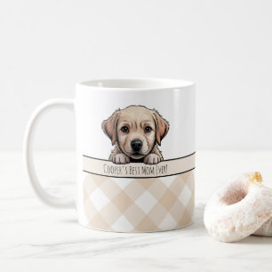 かわいいラブラドール子犬 ベストドッグマム ベージュのギンガム コーヒーマグカップ