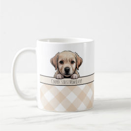 かわいいラブラドール子犬　ベストドッグマム　ベージュのギンガム コーヒーマグカップ