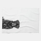かわいいラブラドール黒犬の子犬ペットスケッチ キッチンタオル (横)