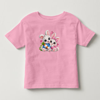 かわいいラブリーなうさぎのカップルトドラーTシャツ トドラーTシャツ
