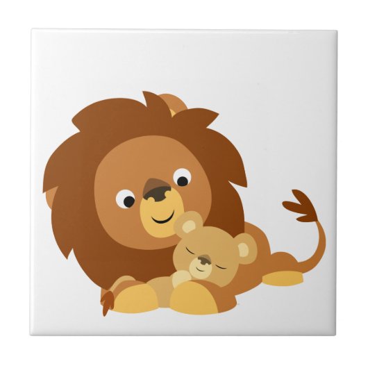 かわいいラブリーなキャラクター ライオンのパパと子 Tile タイル (正面)