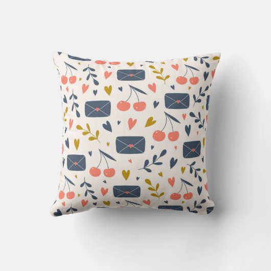 かわいいラブレターとさくらんぼパターン クッション (裏面)