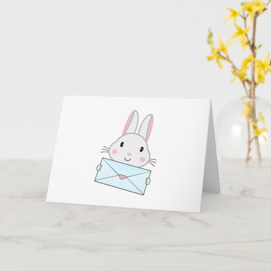 かわいいラブレターを持ったウサギ カード (黄色い花)