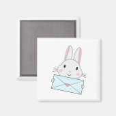 かわいいラブレターを持ったウサギ マグネット (正面/裏面)