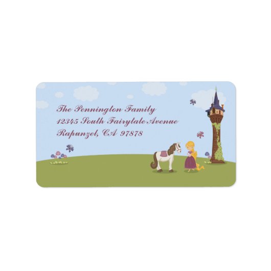 かわいいラプンツェル塔と馬の住所 シール (正面)