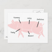 かわいいラベル付き小さなピンク色の豚 ポストカード (正面/裏面)