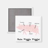 かわいいラベル付き小さなピンク色の豚 マグネット (正面/裏面)