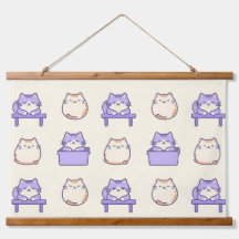 かわいいラベンダーのでぶ猫 パステルカラーのかわいいキャンバスプリント