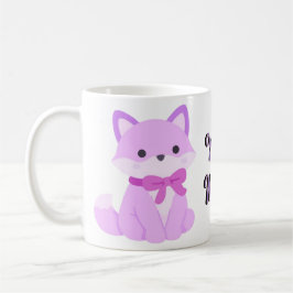 かわいいラベンダーの狐のマグカップ 紫色のリボン付き コーヒーマグカップ