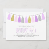 かわいいラベンダーガーランドガールズバースデーパーティー 招待状 (正面)