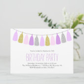 かわいいラベンダーガーランドガールズバースデーパーティー 招待状 (スタンド正面)