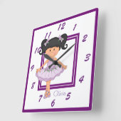 かわいいラベンダーバレリパーソナライズされたナ スクエア壁時計 (傾斜)