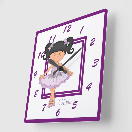 かわいいラベンダーバレリパーソナライズされたナ スクエア壁時計 (傾斜)