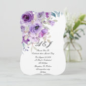かわいいラベンダーパープルの結婚式招待状 セーブザデート (スタンド正面)