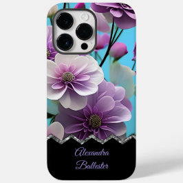 かわいいラベンダー色の紫ピンクの花は青い Case-Mate iPhone 14 PRO MAXケース