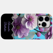 かわいいラベンダー色の紫ピンクの花は青い Case-Mate iPhoneケース (裏面 (横))