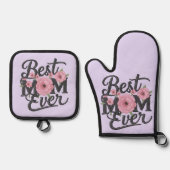 かわいいラベンダー パープル ベストマムエバー 鍋つかみ&鍋敷きセット (正面)