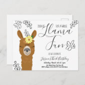 かわいいラマおもしろいガールズバースデーパーティー招待状 インビテーションポストカード (正面/裏面)