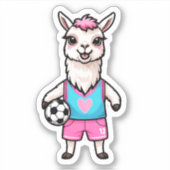 かわいいラマがサッカーをプレイ シール (正面)