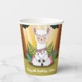かわいいラマが魔法の森で瞑想する誕生日 紙コップ (裏面)