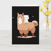 かわいいラマと猫 カード (黄色い花)