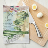 かわいいラマと花 キッチンタオル (四つ折り)