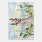 かわいいラマと花 キッチンタオル (縦)