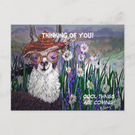 かわいいラマのアート 眼鏡と帽子 ポストカード