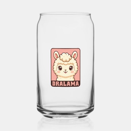 かわいいラマのイラストデザイン ガラス缶 (正面)