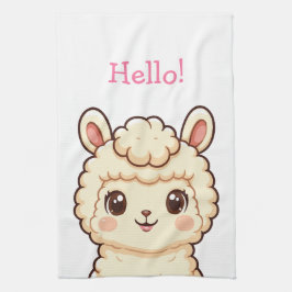 かわいいラマのイラストデザイン キッチンタオル